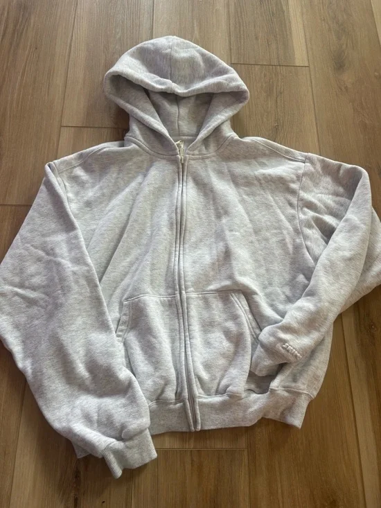SKIMS Cotton Fleece Blend Classic Zip-Up Hoodie Medium Light Heather Grey - Picture 3 of 6